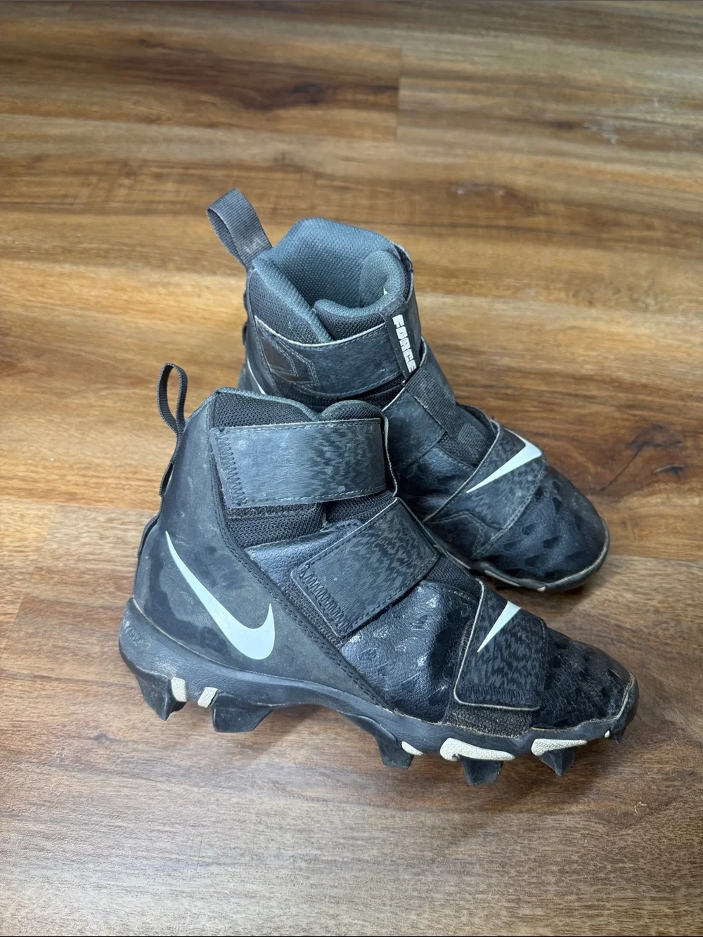 Nike Force Kids Black and White Velcro Cleats